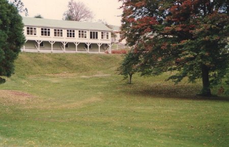 Sanitorium buildings and trees in grounds (Koha Ora) 1975